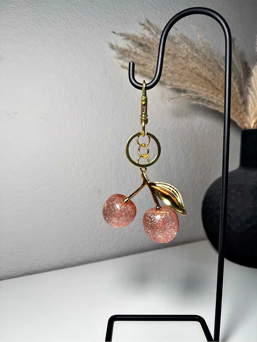 Pink Cherry Bag Charm Keychain
